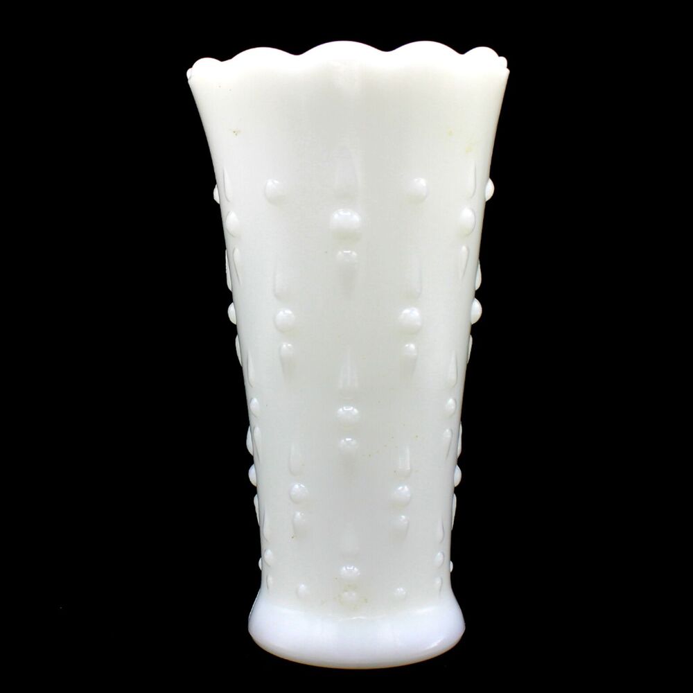 Vintage 7” Anchor Hocking Milk Glass Flower Vase Teardrop & Pearl Pattern